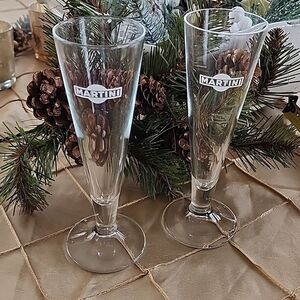 Asti Martini Tulip Shaped Champagne Glass Pair with Branding Vintage